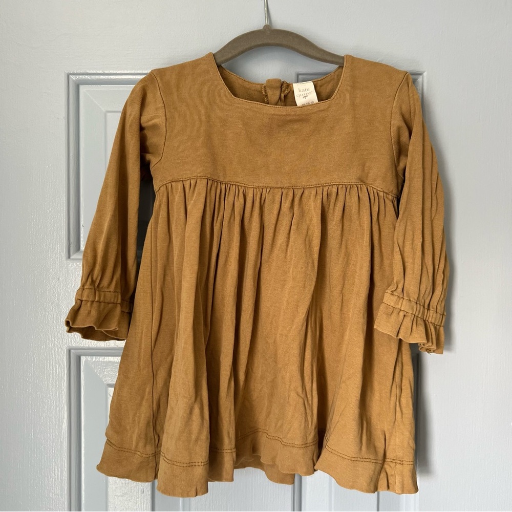 Kate Quinn Long Sleeve Mustard Yellow Cotton Dress, 18-24m